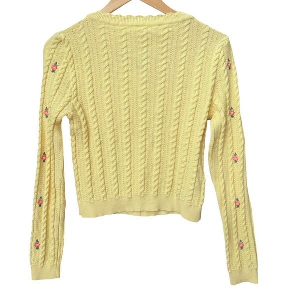 Mango Yellow Floral Embroidery Long Sleeve Knit Cardigan Sweater. Medium. NEW. - Picture 3 of 11